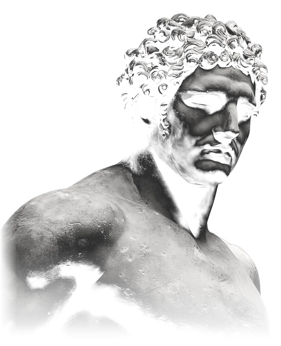 Marble bust of an athlete in hard light