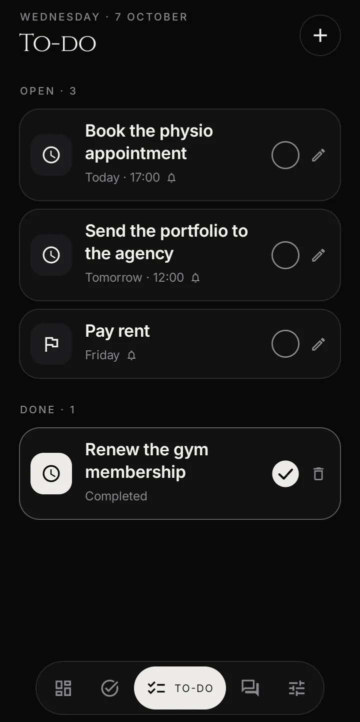 The to-do list with deadlines and reminders